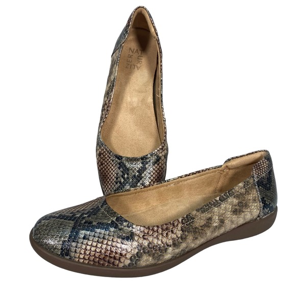 Naturalizer Shoes - Naturalizer Flexy Comfort Ballet Flats Shoes Slip On Snakeskin Print Sz 10 Brown